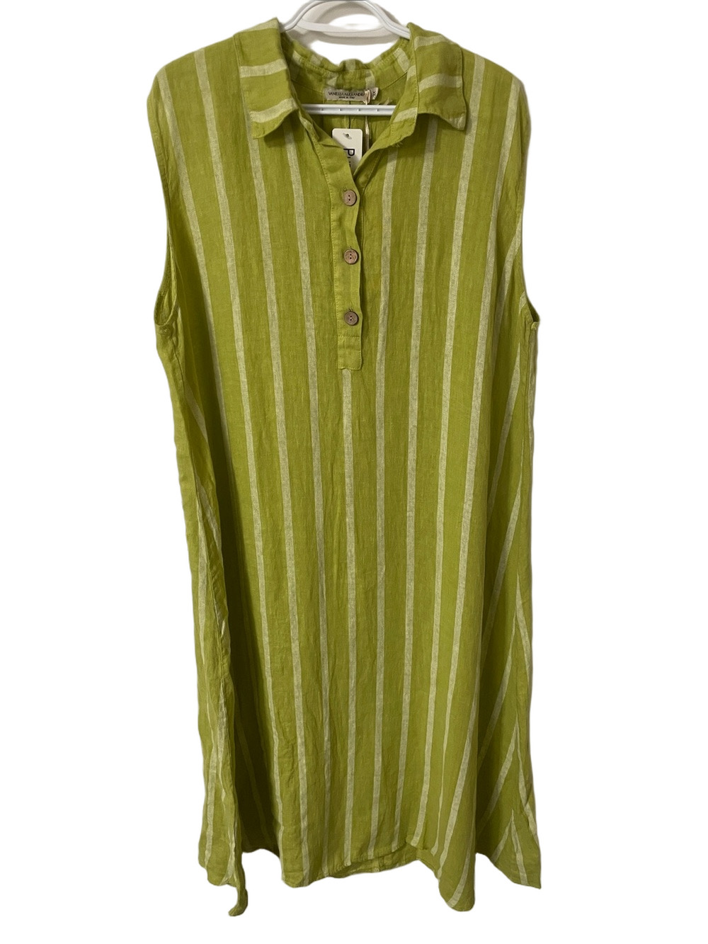 Nwt’s Vanessa Alexandra Green Striped Linen Dress Size 3X